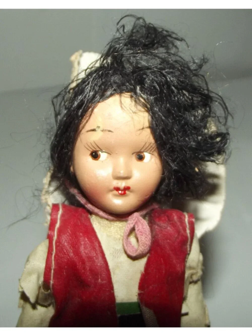 Vtg Miniature Dolls (lot of 2) Porcelain Indian Girl +Western Cowboy Sleepy Eyes